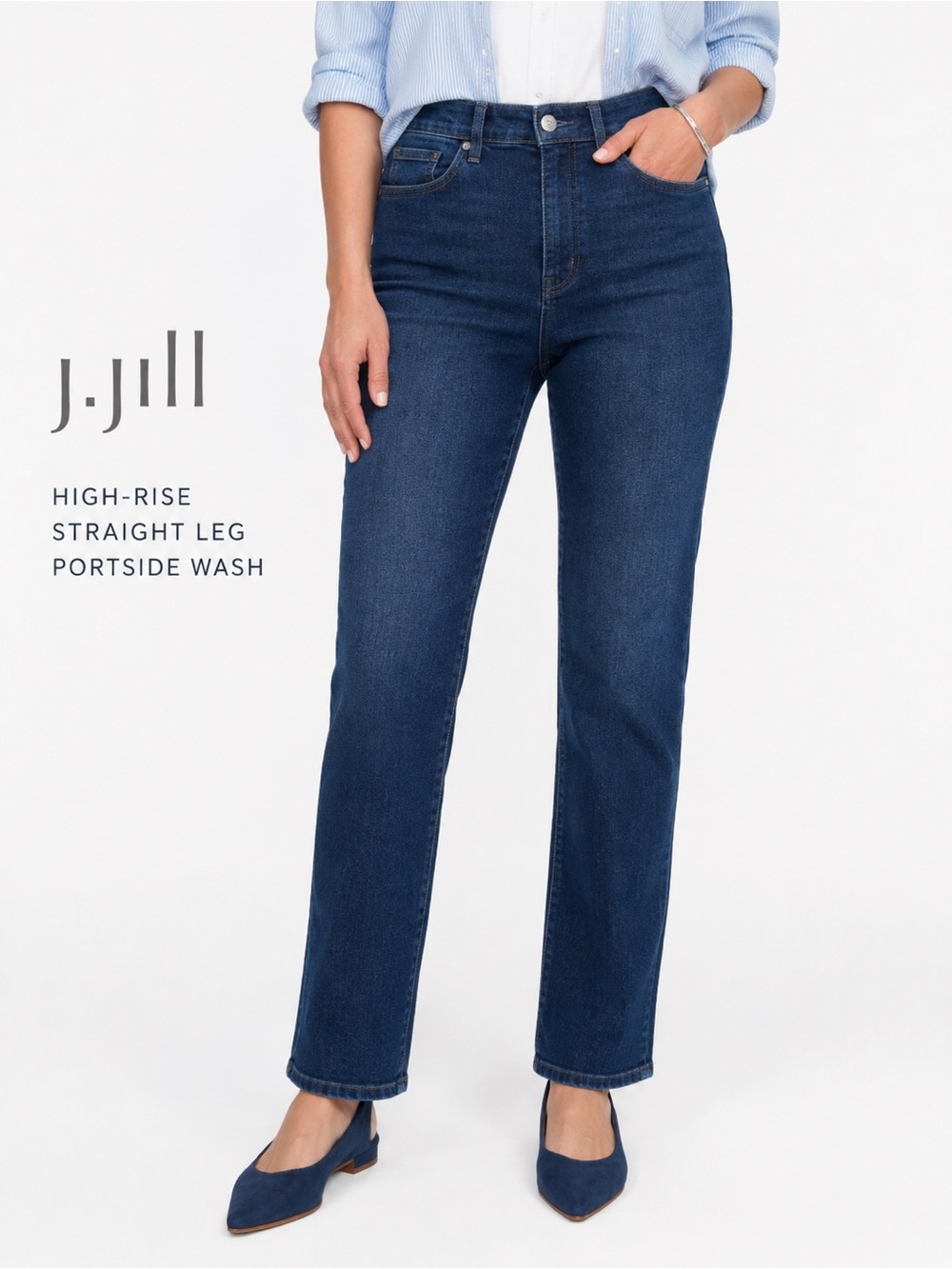 J. Jill High Rise Straight Leg Jeans Women’s 6 Petite Dark Wash Stretch Denim
